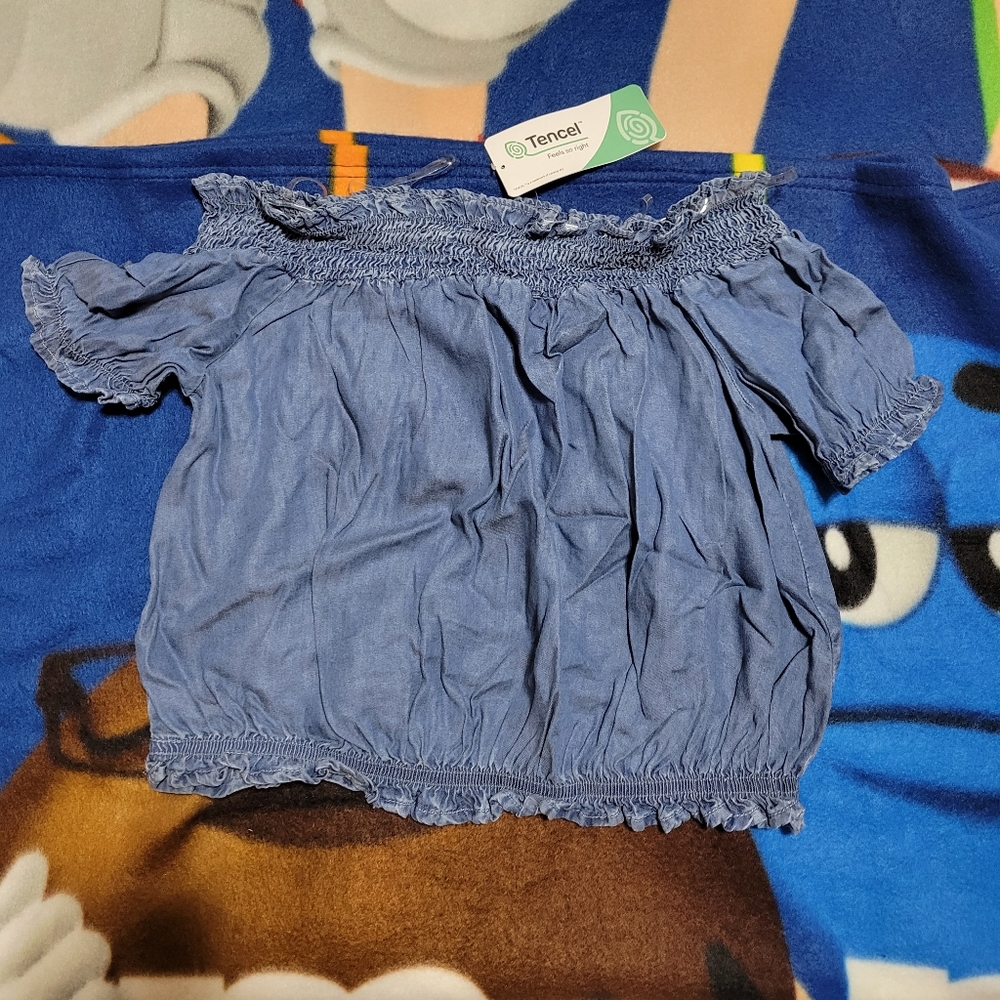 Short sleeve denim cropped top size small
